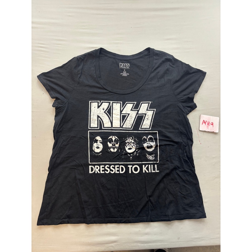 KISS Dressed to Kill Band Graphic T-Shirt Black Cotton Scoop Neck Size 3